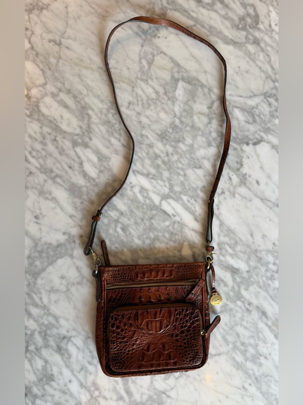 Brahmin Brown Croc-Embossed Leather Crossbody Bag